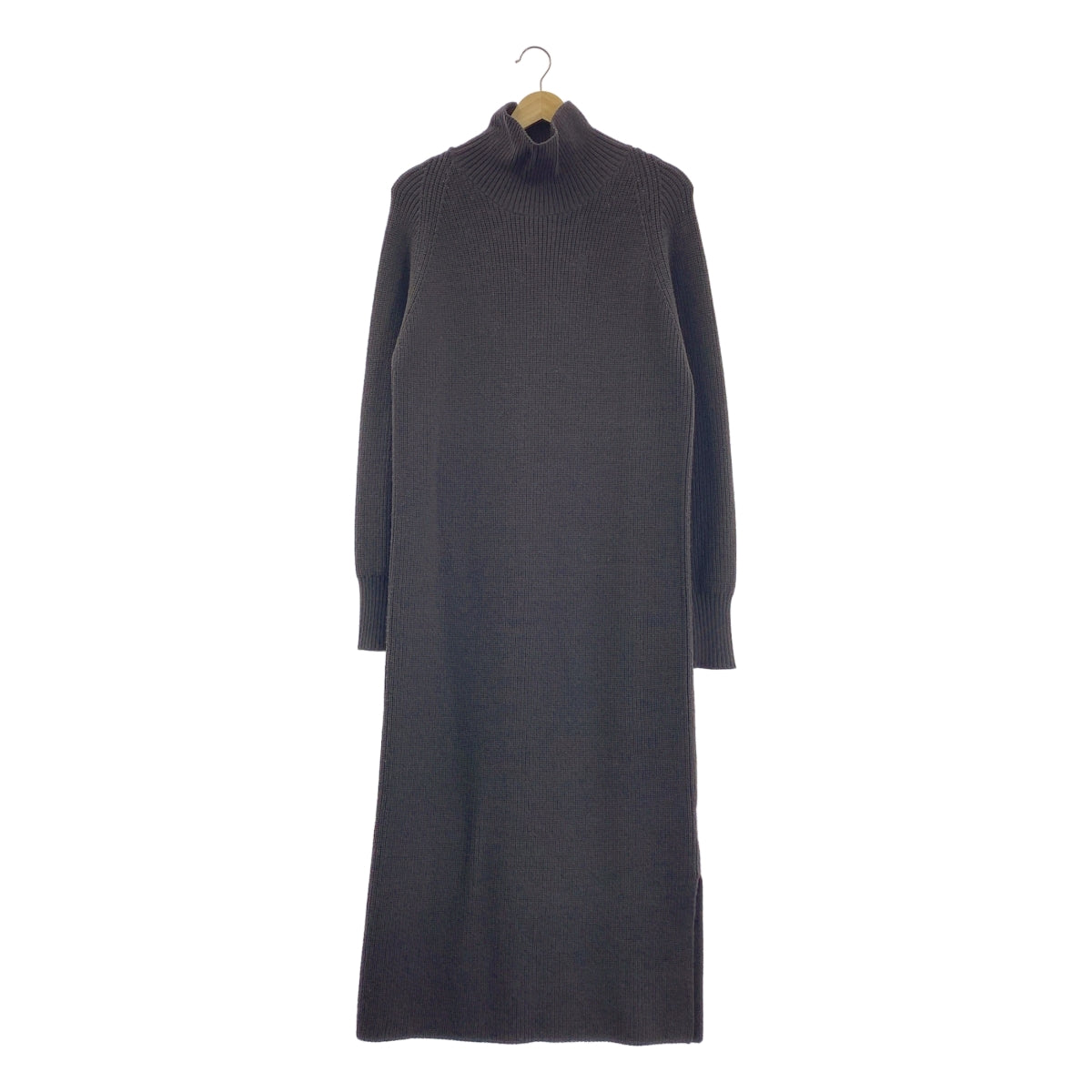 驚艷誘惑 | 羊毛高領開衩長針織洋裝 | M碼 | 深棕色 | 女款