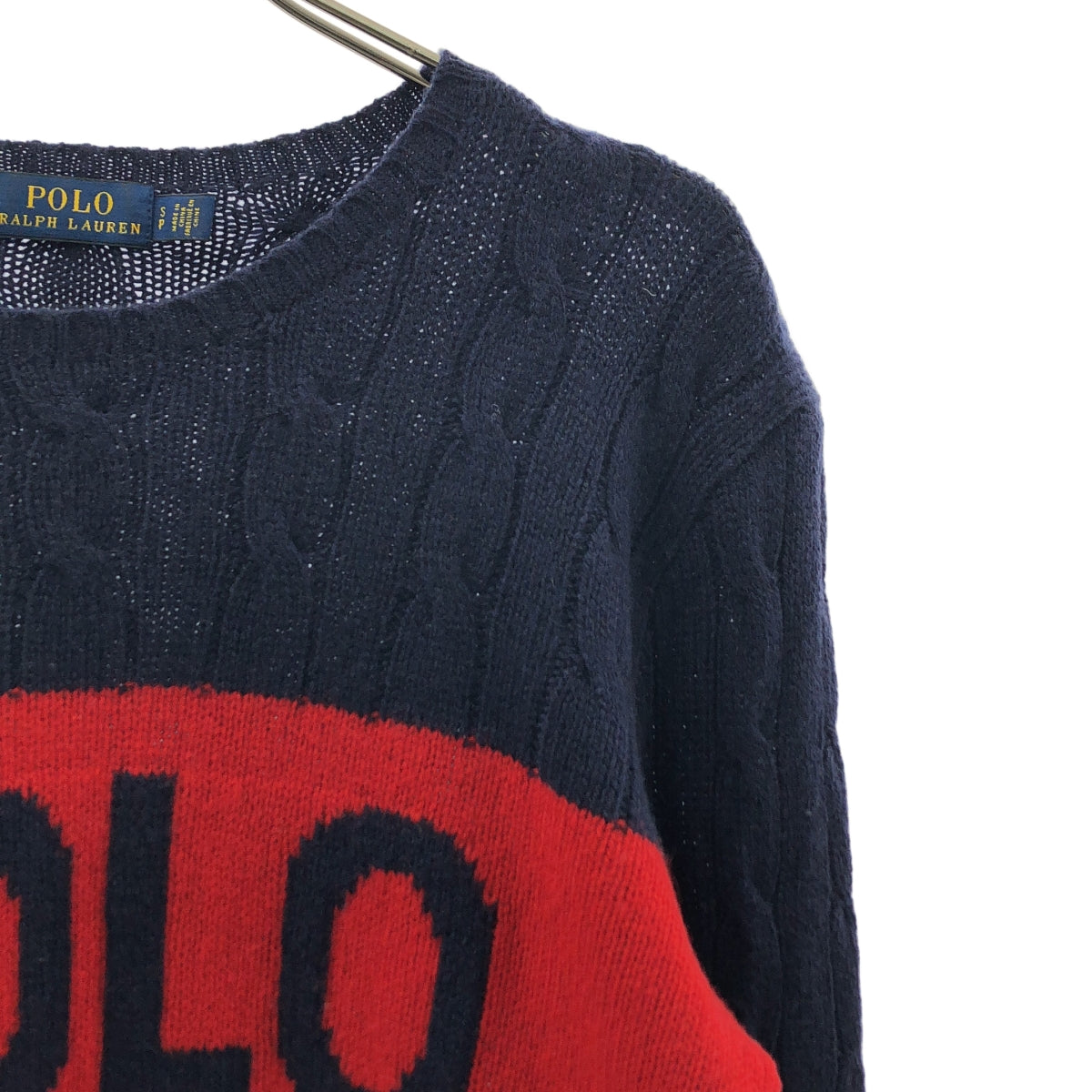 POLO RALPH LAUREN / ポロラルフローレン | ウール カシミヤ ロゴ ケーブル ニット | S | レディース