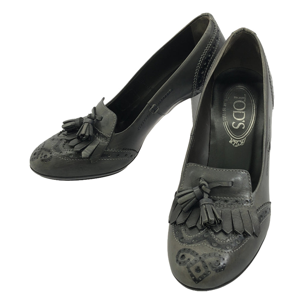 TOD'S / トッズ | フリンジチャンキーヒールパンプス | 36 | ブラック | レディース