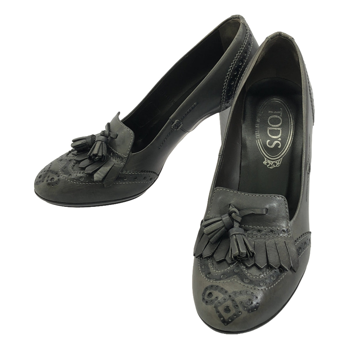 TOD'S / トッズ | フリンジチャンキーヒールパンプス | 36 | ブラック | レディース