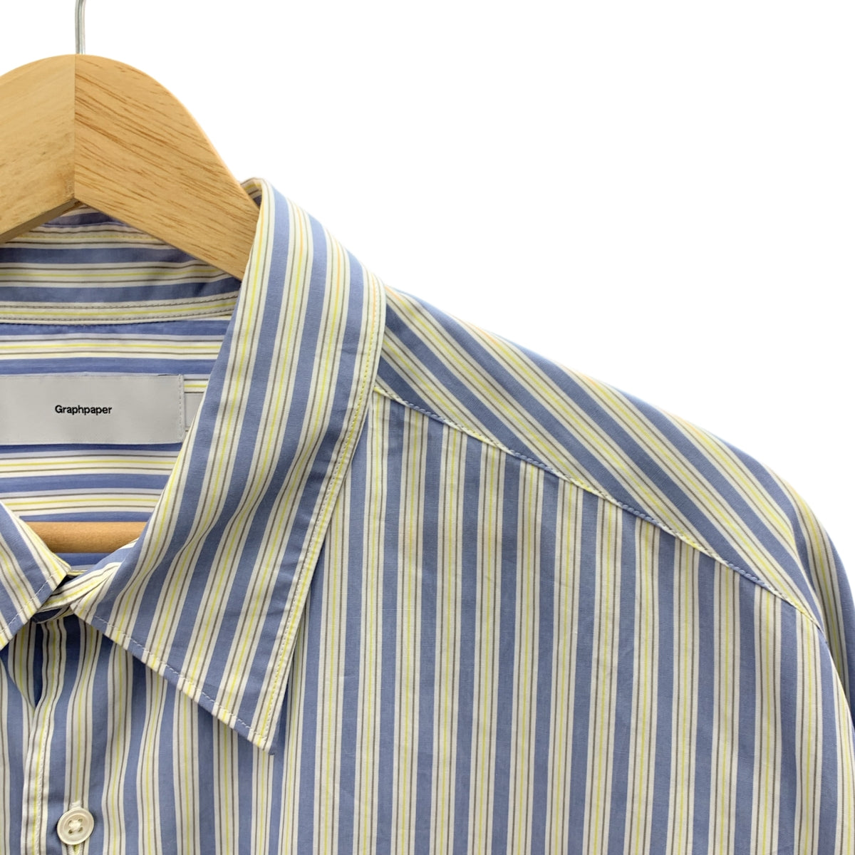 Graphpaper / 그래프 종이 | 2024AW | BROAD L/S OVERSIZED REGULAR COLLAR SHIRT 코튼 스트라이프 셔츠 | 1 | 블루 / 옐로우 | 맨즈