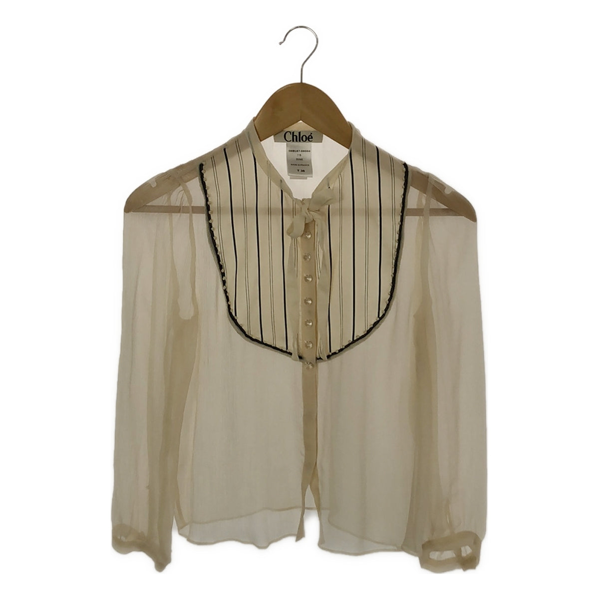 Chloe | 100% silk / Silk ribbon tie sheer blouse | 36 | Women's