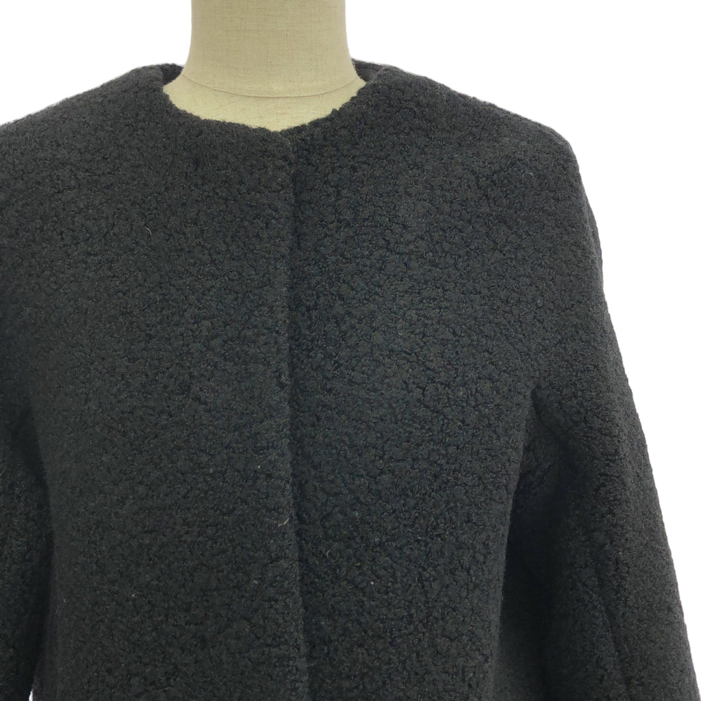 HUGO BOSS / ヒューゴボス | ウール レザー ダブルポケット ノーカラーコート / 総裏地 | 34 | ブラック | レディース