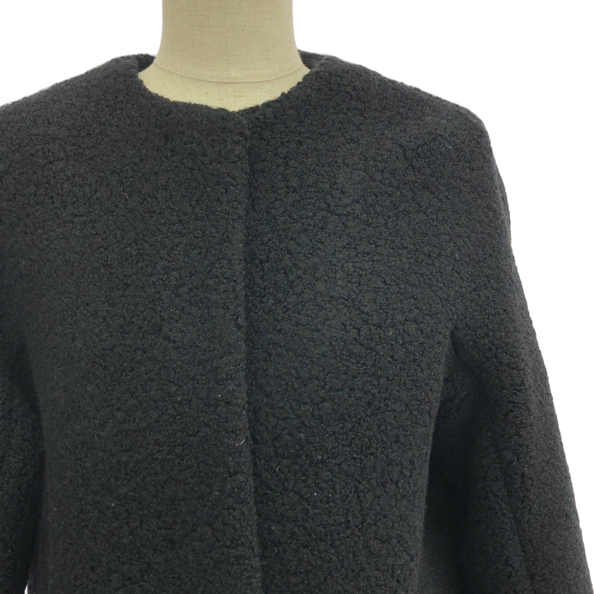 HUGO BOSS | 羊毛皮革雙口袋無領大衣 / 全襯裡 | 34 | 黑色 | 女款