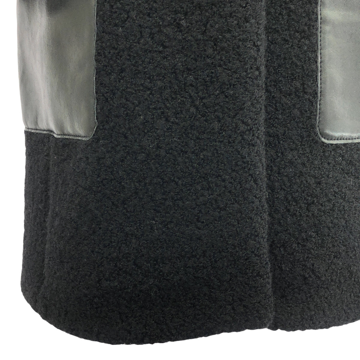 HUGO BOSS | 羊毛皮革雙口袋無領大衣 / 全襯裡 | 34 | 黑色 | 女款