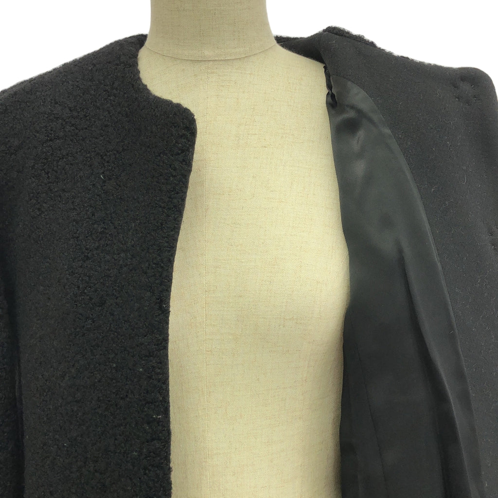HUGO BOSS / ヒューゴボス | ウール レザー ダブルポケット ノーカラーコート / 総裏地 | 34 | ブラック | レディース