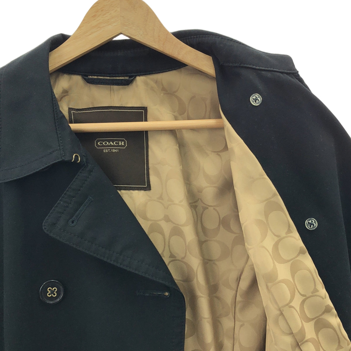 COACH / コーチ | ダブルロングコート / シグネチャーロゴ総裏地 | S | ブラック | レディース