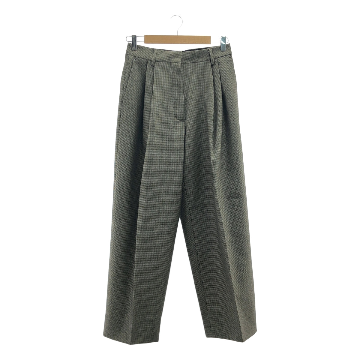 [狀態良好] DRIES VAN NOTEN | 千鳥格紋褶皺羊毛寬褲 | 36碼 | 黑色/灰色/米色 | 女款