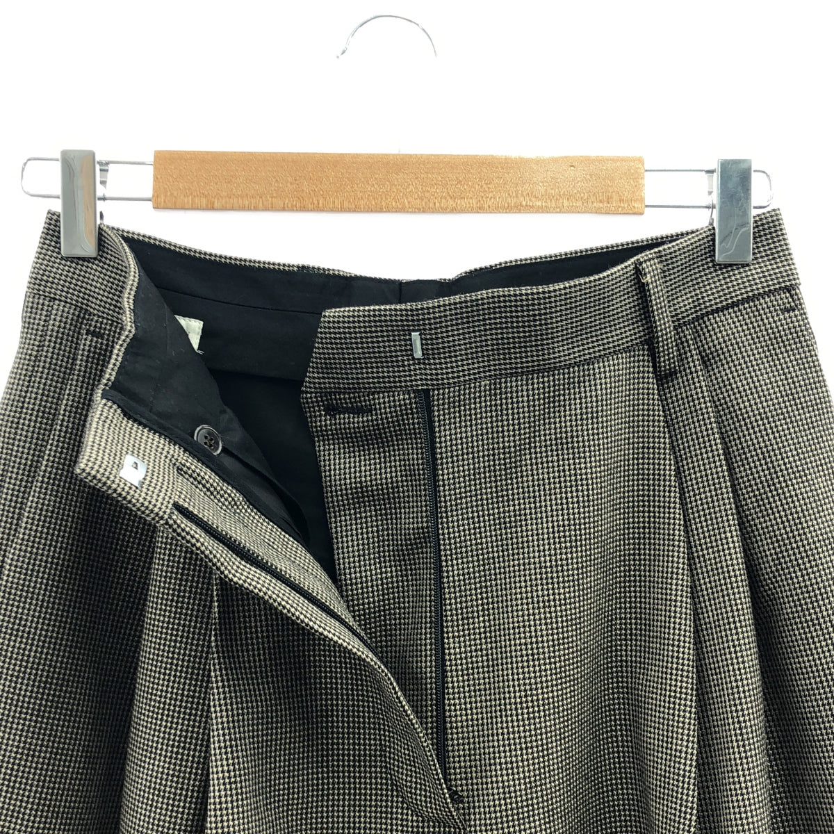 [狀態良好] DRIES VAN NOTEN | 千鳥格紋褶皺羊毛寬褲 | 36碼 | 黑色/灰色/米色 | 女款