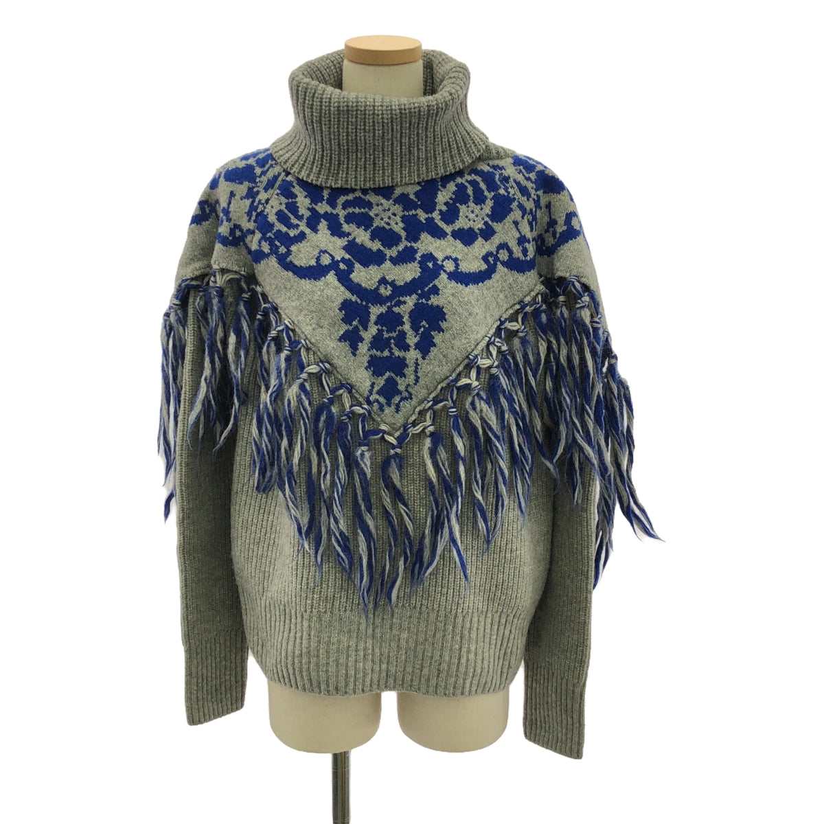 [狀況良好] sacai | 2019秋冬 |花卉提花流蘇高領衫 | 1 |藍色/灰色 |女性的