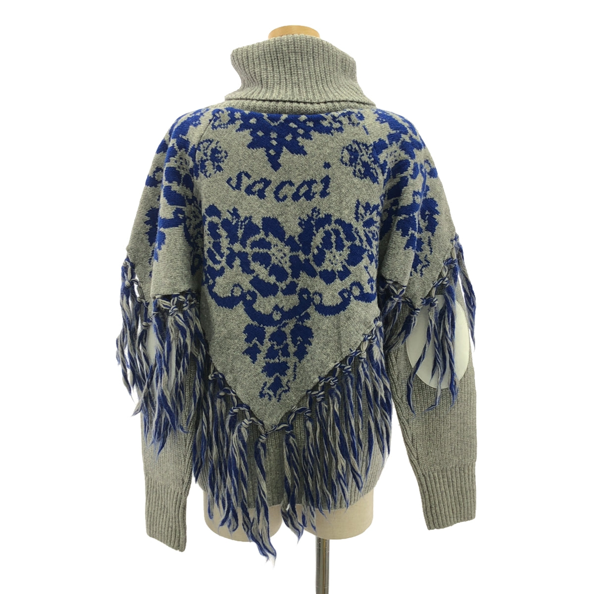 [狀況良好] sacai | 2019秋冬 |花卉提花流蘇高領衫 | 1 |藍色/灰色 |女性的