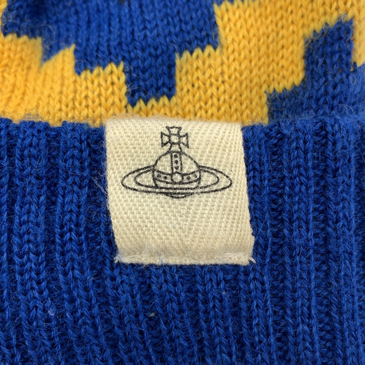 Vivienne Westwood / 비비안 웨스트 우드 | 울 총 무늬 로고 니트 비니 캡 모자 / 유니섹스 | 블루 | 남성