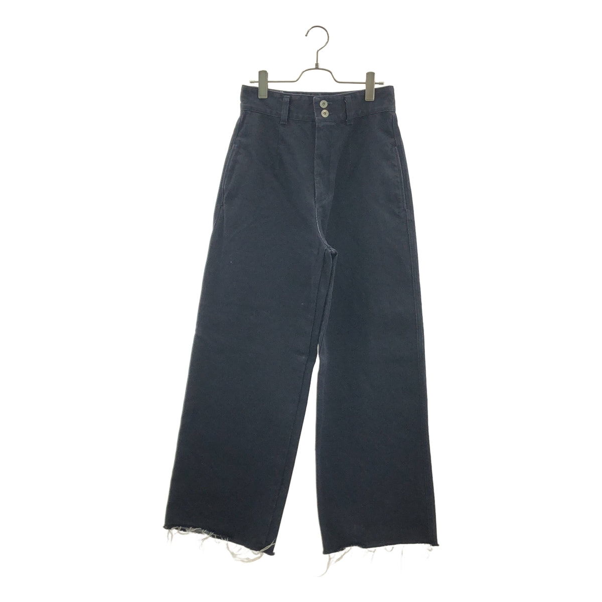 CINOH / チノ | Hi-Waist Pin Tuck Denim / インディゴ染め加工 ロゴレザーパッチ カットオフ ワイド デニムパンツ | 28 | レディース