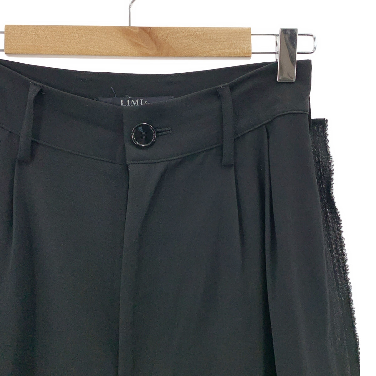 [狀況極佳] LIMI feu | 側邊設計雙褶羊毛華達呢長褲 | S碼 | 黑色 | 女款