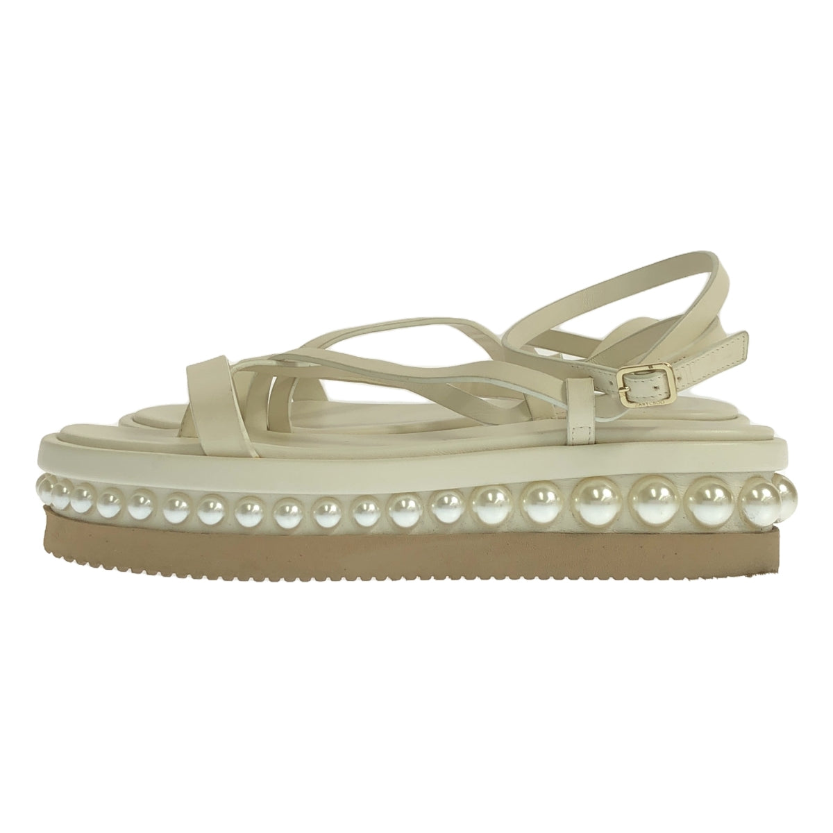 JIMMY CHOO | PINE FLAT LEATHER PEARL EMBROIDERED STRAP SANDALS | 35 | WHITE | WOMEN'S