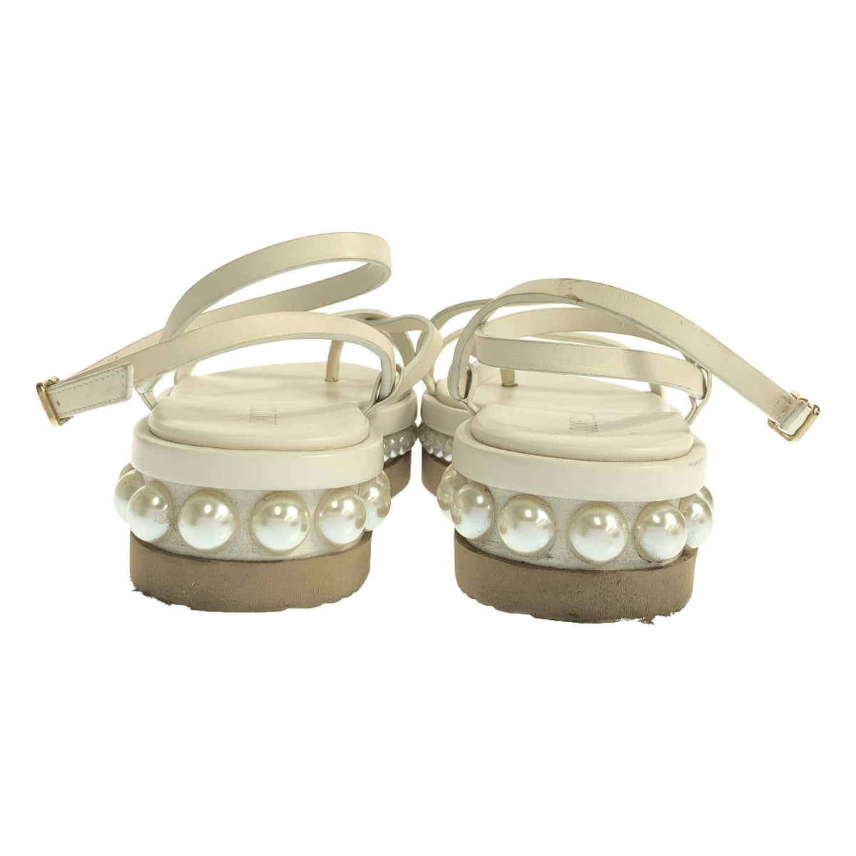 JIMMY CHOO | PINE FLAT LEATHER PEARL EMBROIDERED STRAP SANDALS | 35 | WHITE | WOMEN'S