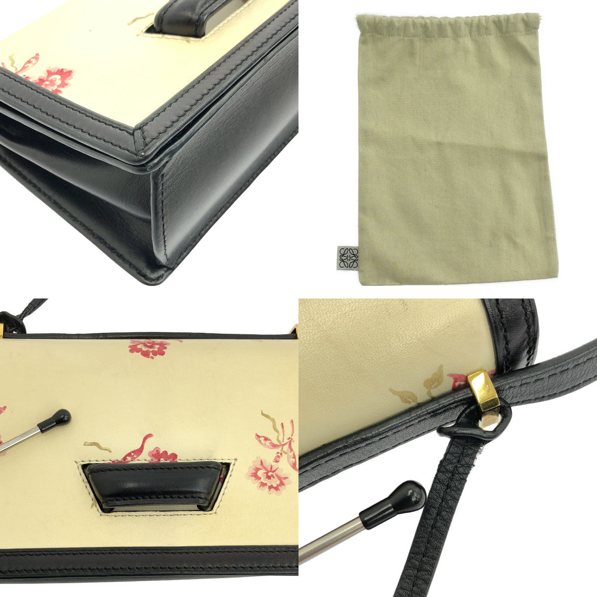 LOEWE / ロエベ | バルセロナ フラワー柄 ショルダーバッグ | ブラック/アイボリー/ピンク | レディース