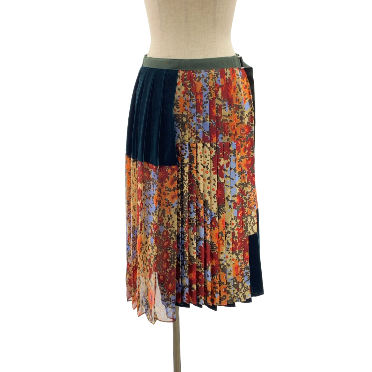 sacai / 사카이 | 플라워 프린트 벨루어 전환 주름 랩 스커트 | 1 | 여성