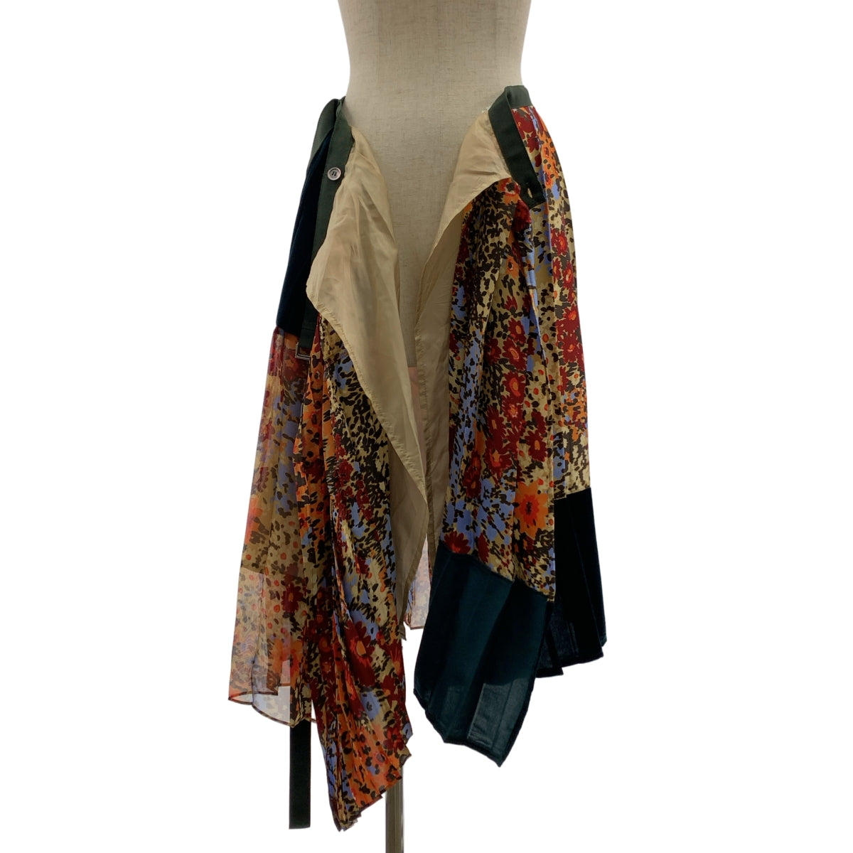 sacai / 사카이 | 플라워 프린트 벨루어 전환 주름 랩 스커트 | 1 | 여성