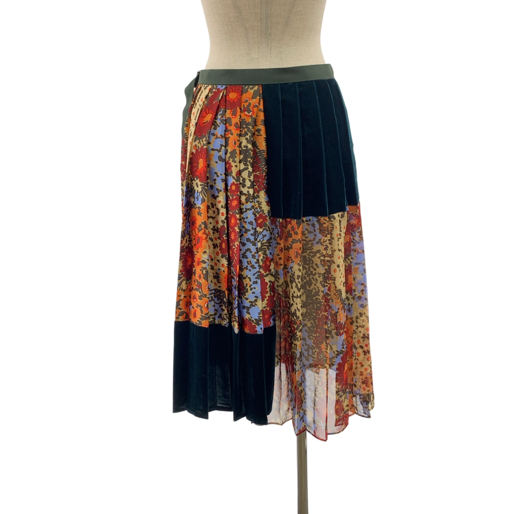 sacai / 사카이 | 플라워 프린트 벨루어 전환 주름 랩 스커트 | 1 | 여성