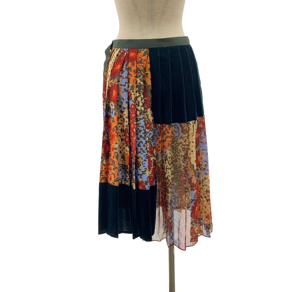 sacai / 사카이 | 플라워 프린트 벨루어 전환 주름 랩 스커트 | 1 | 여성