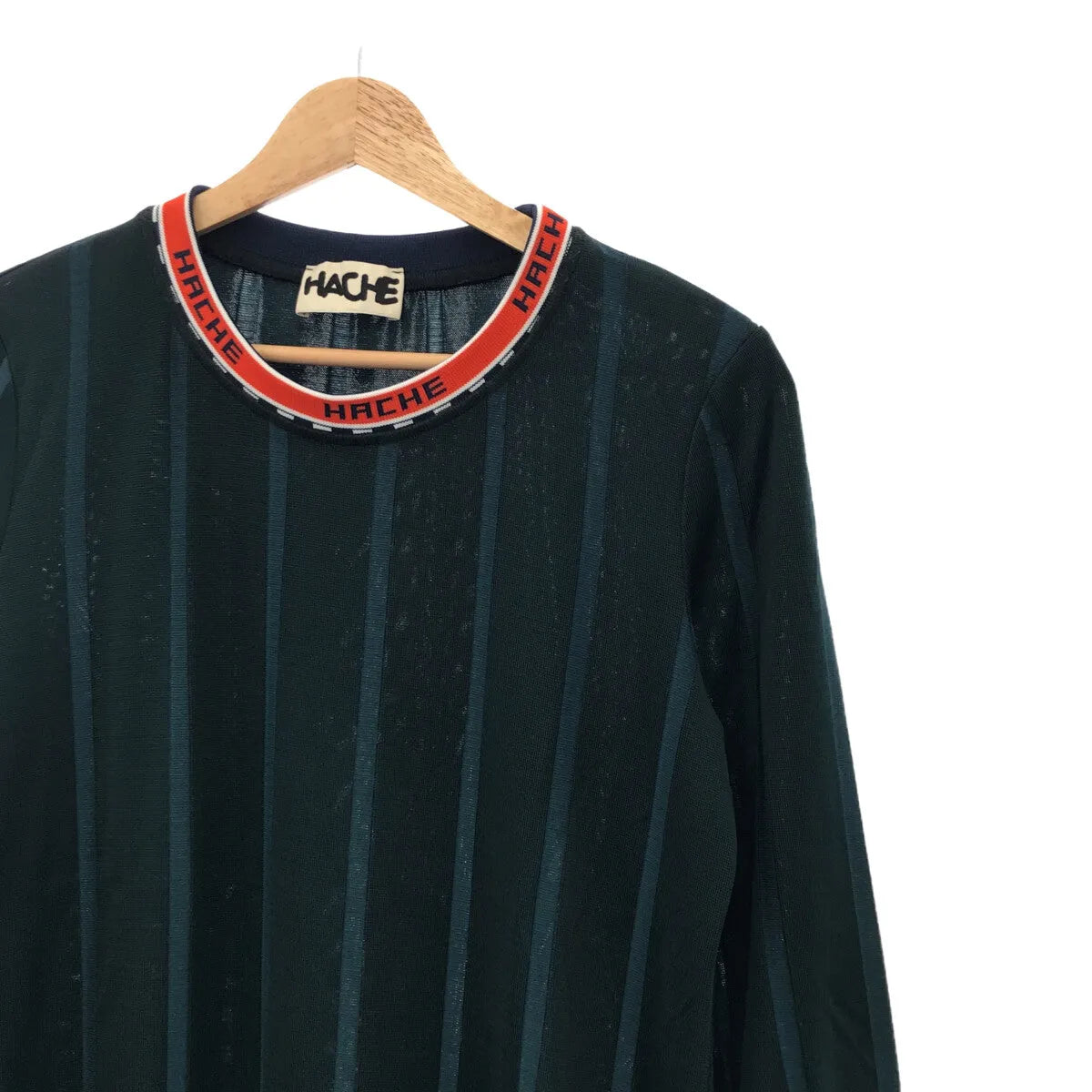 HACHE / アッシュ | ストライプ ロゴリブ切替 ニットジャージ ワンピース | 42 | レディース