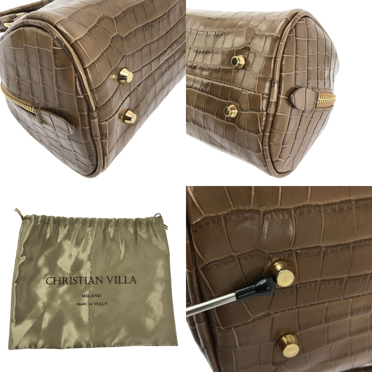 [狀況極佳] CHRISTIAN VILLA | 兩用鱷魚壓紋迷你手提/肩背包 | 棕色 | 女款