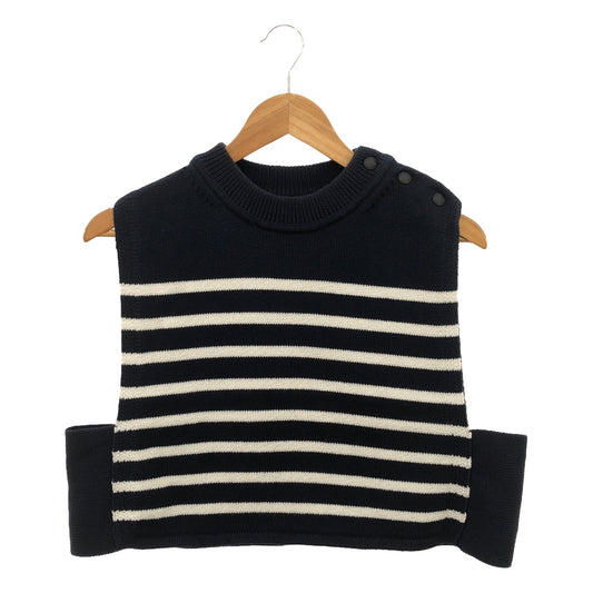 HYKE / 하이크 | STRIPED SWEATER CROPPED TOP 니트 베스트 | 네이비/화이트 |