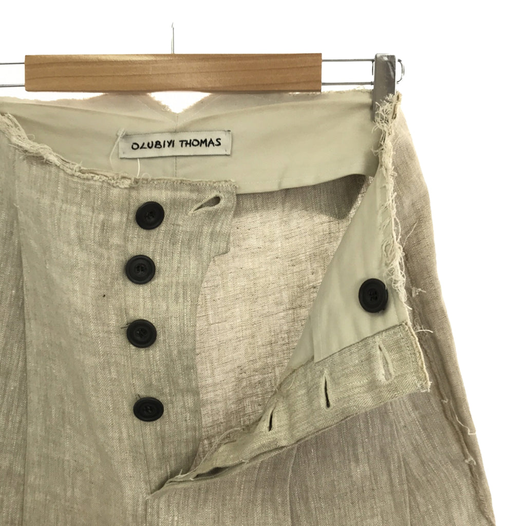 【新品】  OLUBIYI THOMAS / オルヴィトーマス | 2022SS | cinchback trousers ヴィンテージファブリック リネン シンチバック 2タック スラックス | 2 | オートミール | メンズ