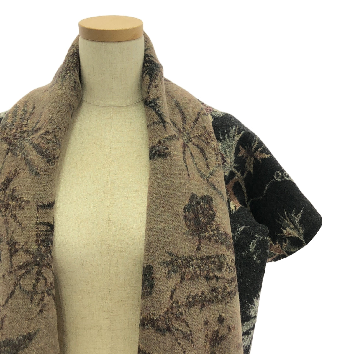 【美品】  Christian Dior / クリスチャンディオール | 2020SS | ウール ジャガード フリンジ ストール ポンチョ | S | チャコールブラック | レディース