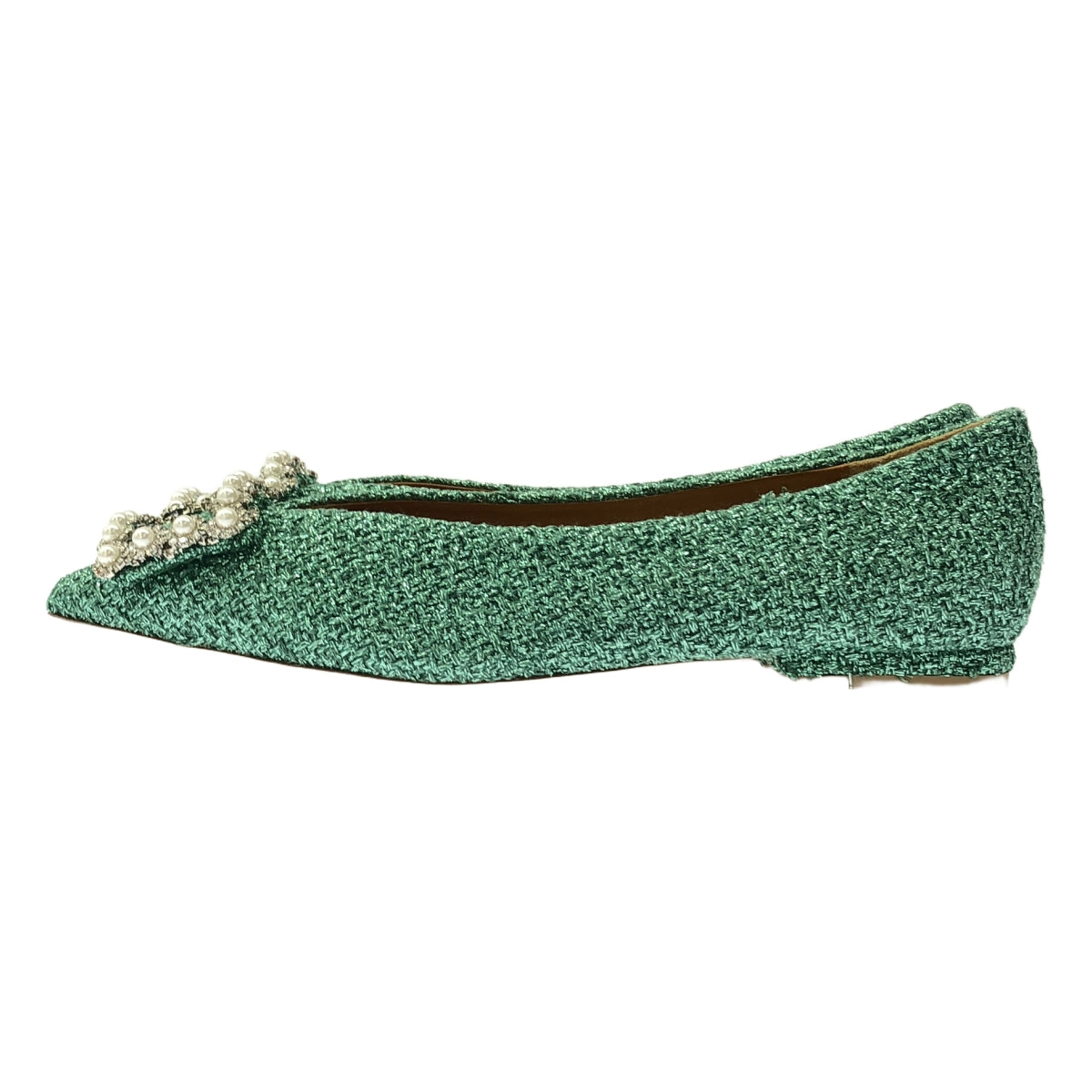【美品】  PIPPICHIC / ピッピシック | ANNA V JEWERLY 20 / ビジュー装飾 フラットシューズ | 38 | green lame | レディース