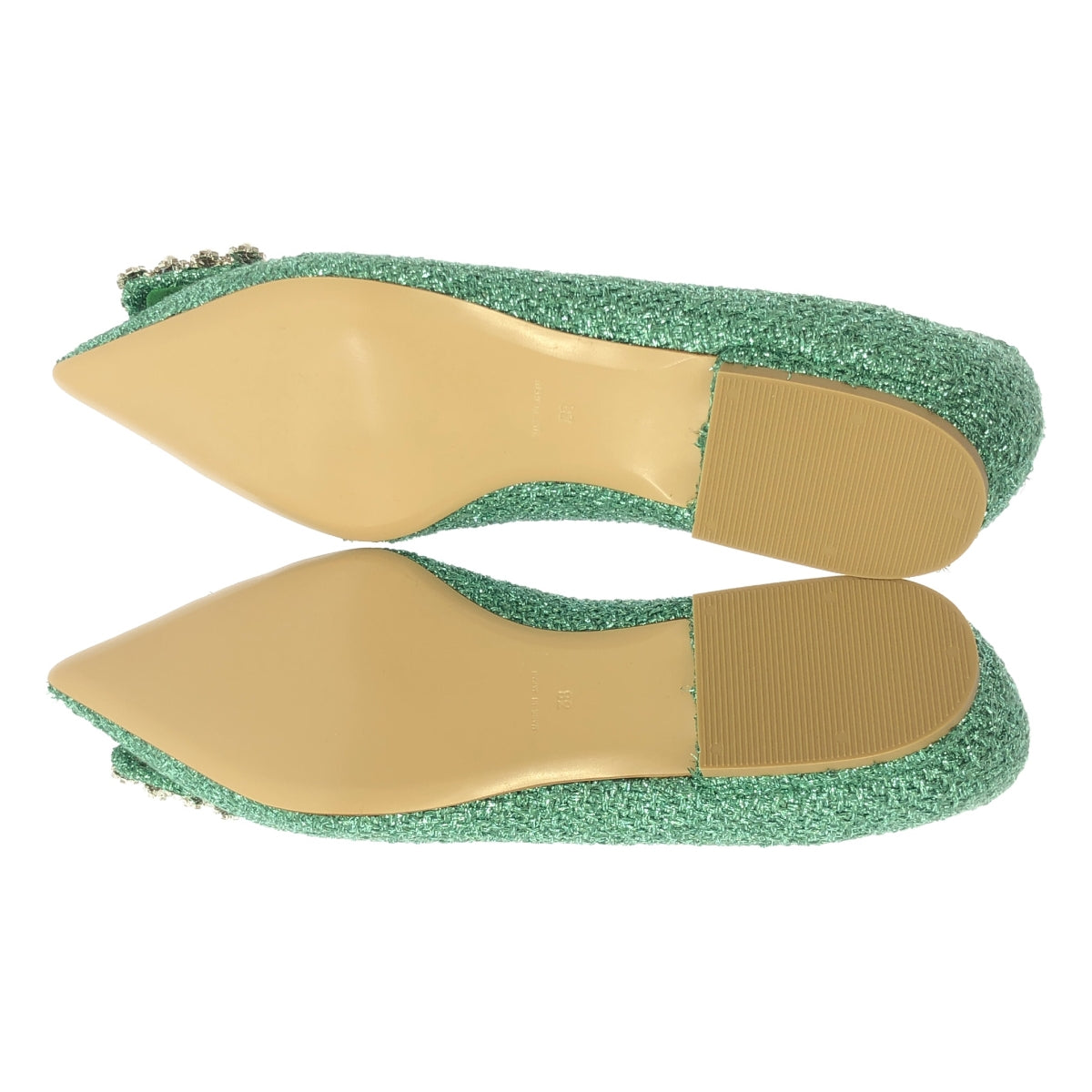 【미품】 PIPPICHIC / 핏피식 | ANNA V JEWERLY 20 / 비쥬 장식 플랫 슈즈 | 38 | green lame | 여성