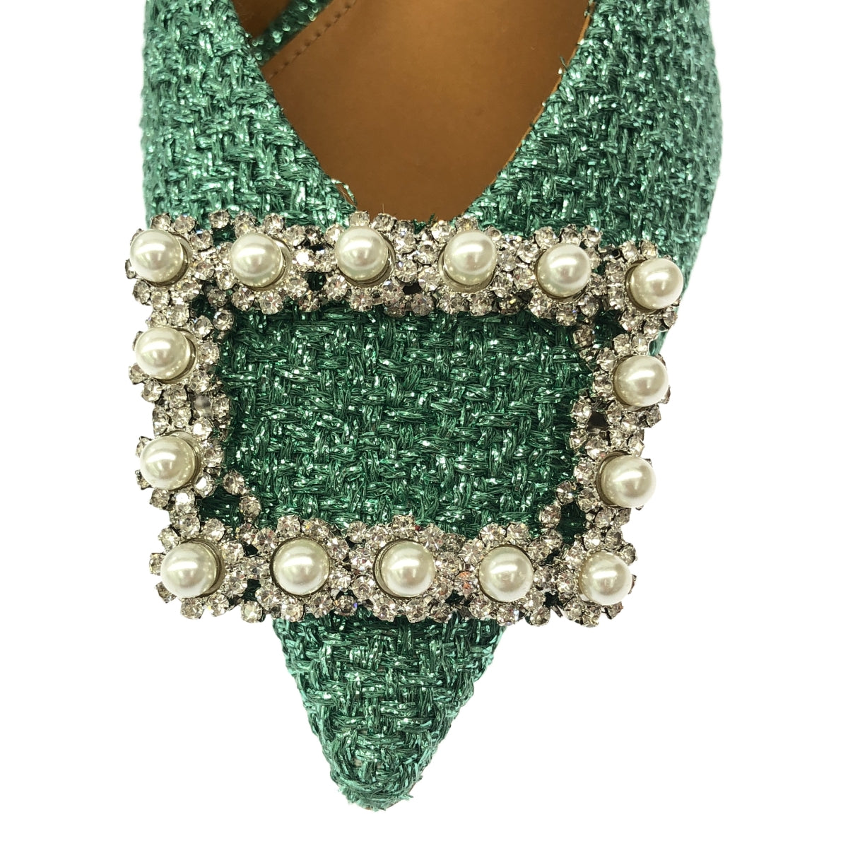 【美品】  PIPPICHIC / ピッピシック | ANNA V JEWERLY 20 / ビジュー装飾 フラットシューズ | 38 | green lame | レディース