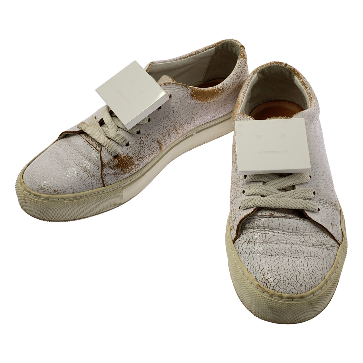 Acne Studios / 여드름 스튜디오 | 페이스 플레이트 균열 가죽 운동화 | 38 |