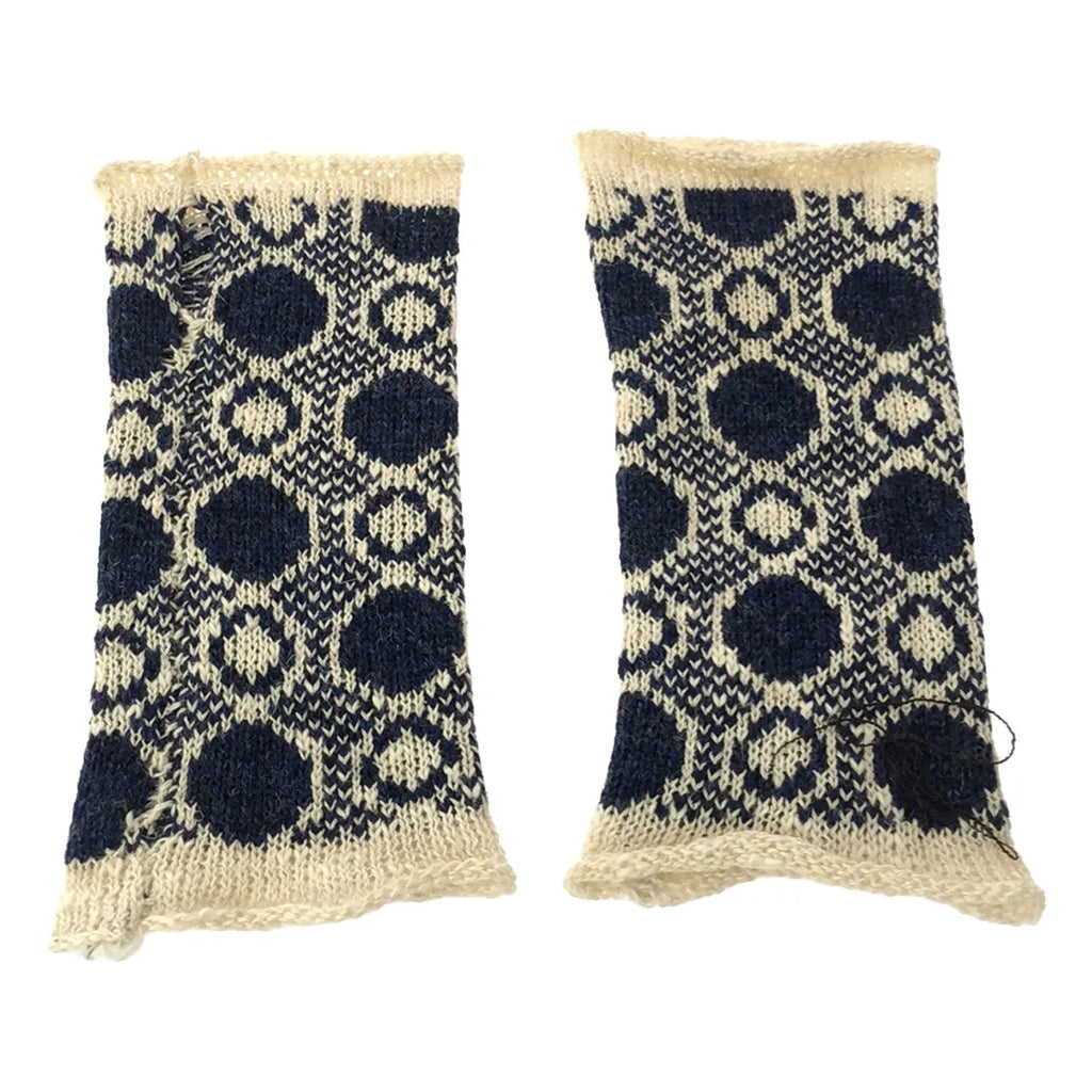【新品】  OLUBIYI THOMAS / オルヴィトーマス | 2022AW | wool wrist warmers gloves ウール ジャガード フィンガーレスグローブ アームウォーマー | ネイビー