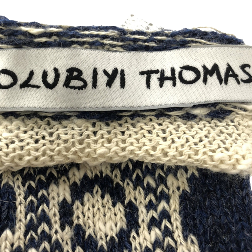 【新品】  OLUBIYI THOMAS / オルヴィトーマス | 2022AW | wool wrist warmers gloves ウール ジャガード フィンガーレスグローブ アームウォーマー | ネイビー