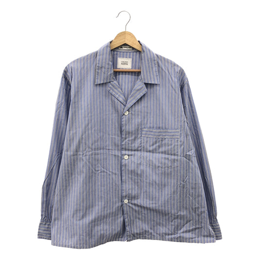 【美品】  UNITED ARROWS & SONS / ユナイテッドアローズアンドサンズ | THOMAS MASON トーマスメイソン ストライプ オープンカラー パジャマシャツ | M | ブルー | メンズ