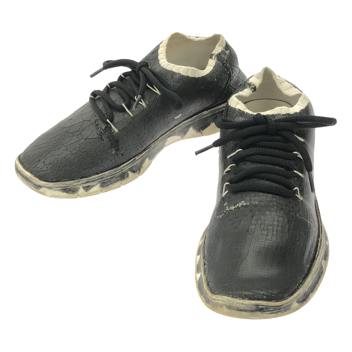 Maison Margiela / 메종 마르젤라 | Luxury Runner / 크랙 가공 레이스 업 스니커즈 | 43 | 블랙 | 남성