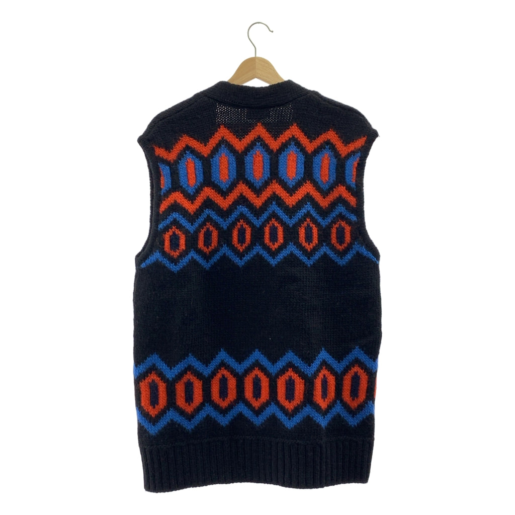 【美品】  Ganni / ガニー | Chunky Graphic wool vest ウール インターシャ ニット ベスト | ブラック/オレンジ/ブルー | レディース