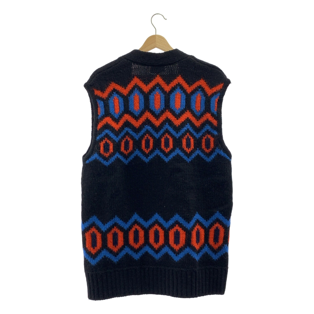 【美品】  Ganni / ガニー | Chunky Graphic wool vest ウール インターシャ ニット ベスト | ブラック/オレンジ/ブルー | レディース
