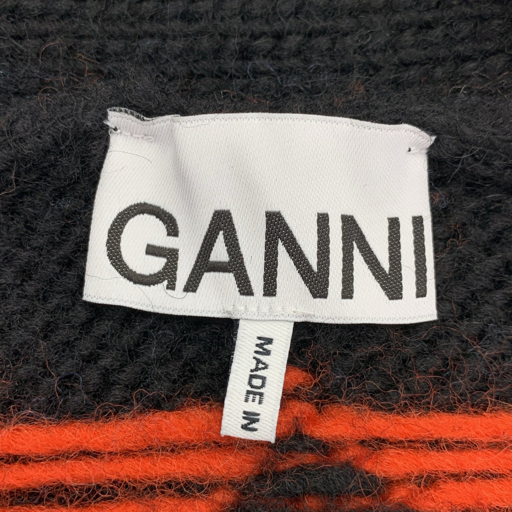 【美品】  Ganni / ガニー | Chunky Graphic wool vest ウール インターシャ ニット ベスト | ブラック/オレンジ/ブルー | レディース