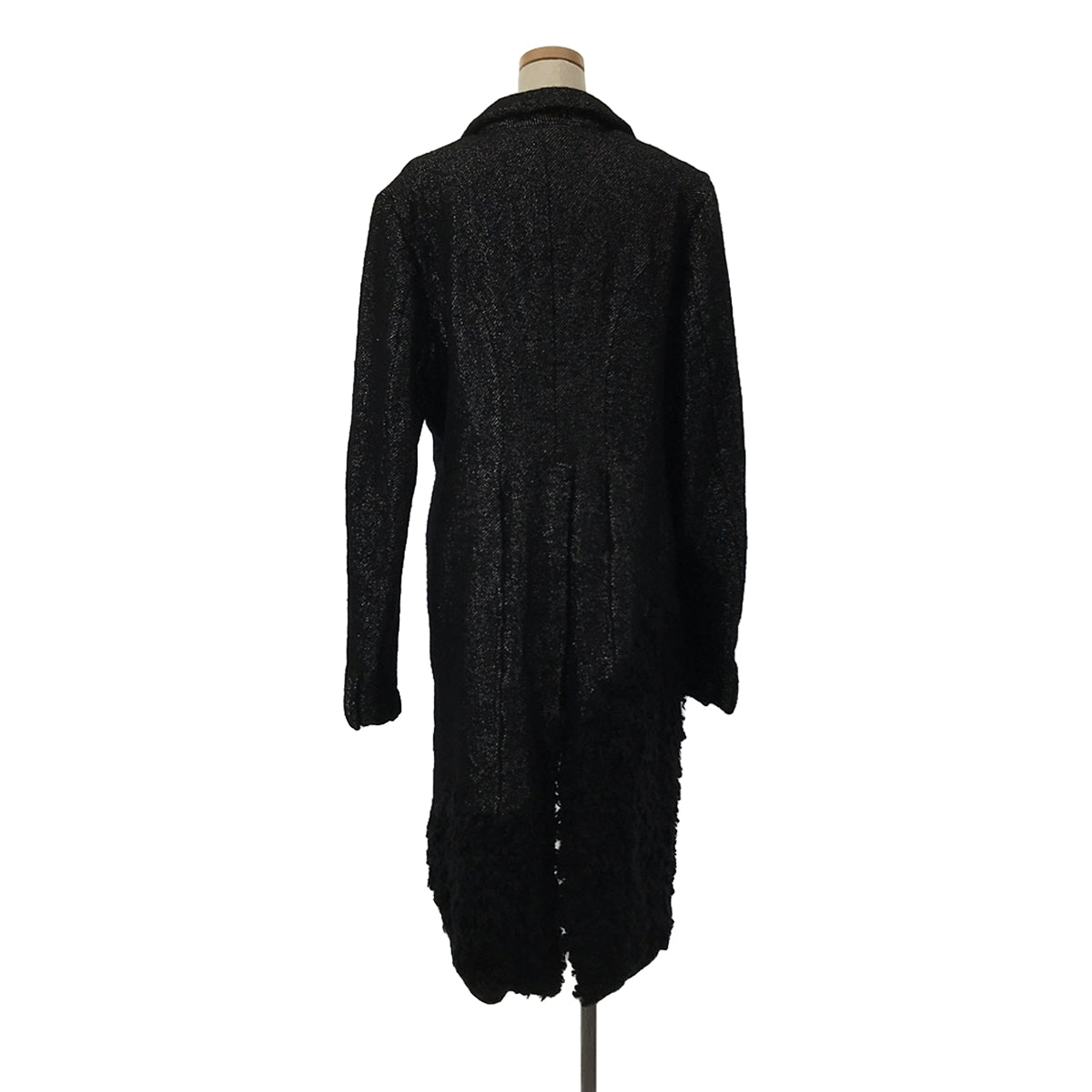 【新品】  COMME des GARCONS HOMME PLUS / コムデギャルソンオムプリュス | 2023AW | テーラーリングオブザアヴァンギャルド ウール縮絨 ラメ糸 フェイクファードッキング ロングジャケット コート | L | ブラック | メンズ