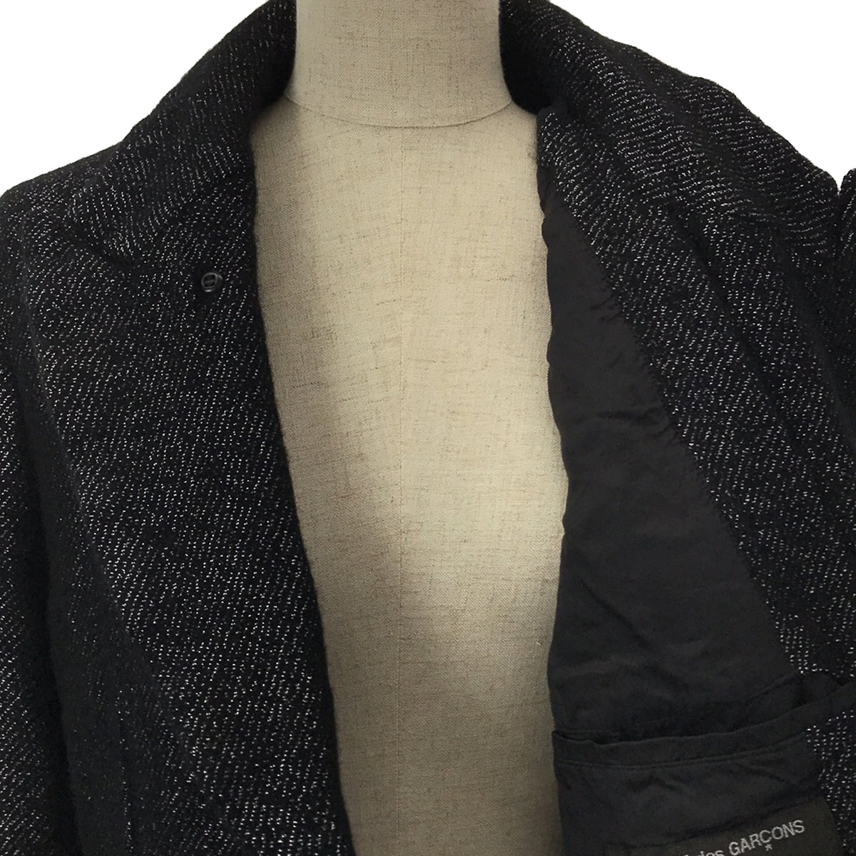 【新品】  COMME des GARCONS HOMME PLUS / コムデギャルソンオムプリュス | 2023AW | テーラーリングオブザアヴァンギャルド ウール縮絨 ラメ糸 フェイクファードッキング ロングジャケット コート | L | ブラック | メンズ