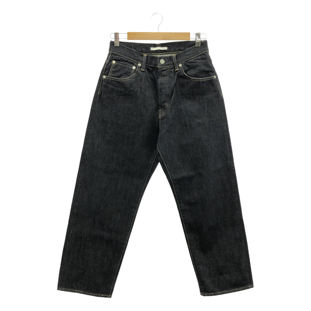 【미품】 HATSKI / 하츠키 | 가죽 패치 Wide Tapered Denim 와이드 테이퍼드 데님 팬츠 | W0 | One Wash | 여성
