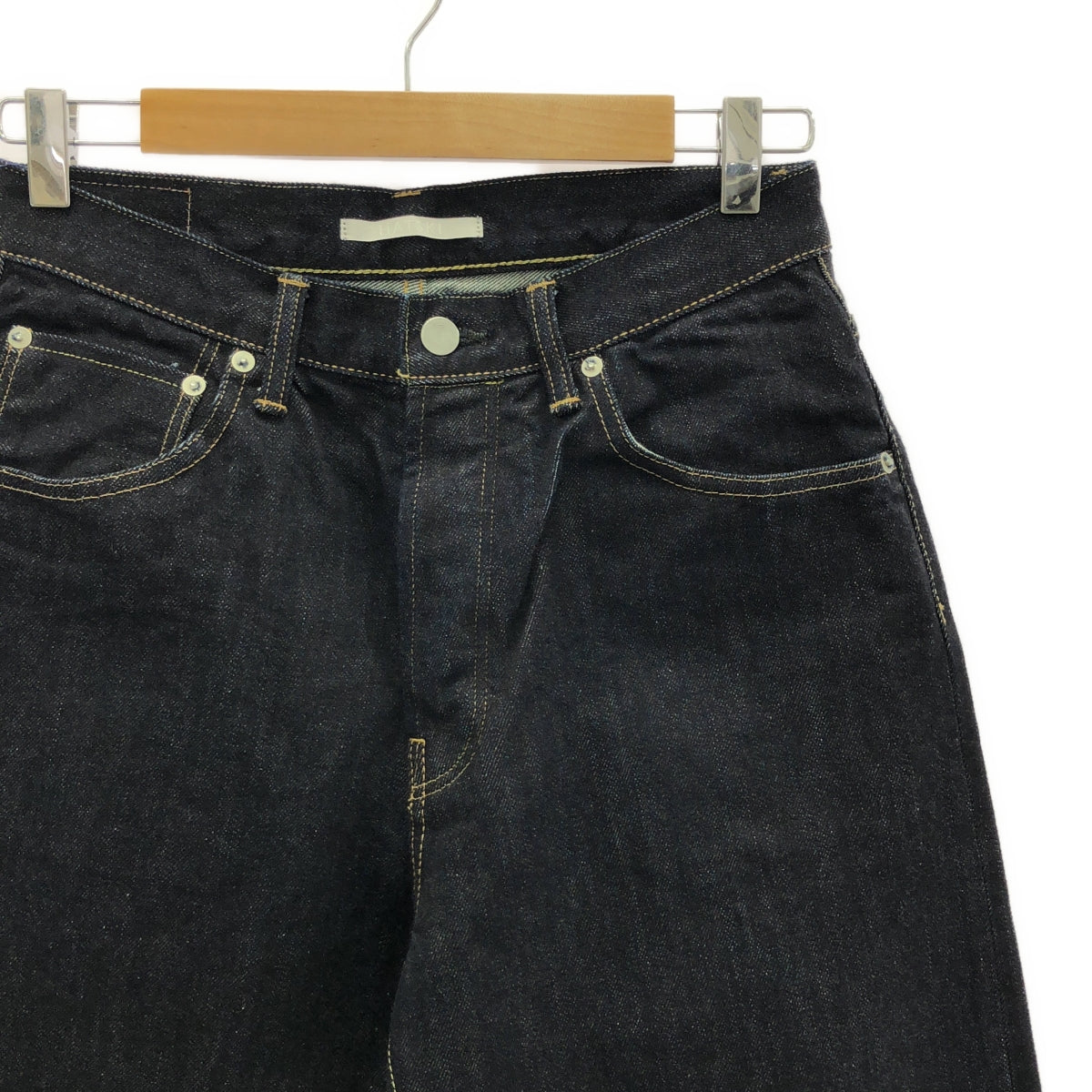 【美品】  HATSKI / ハツキ | レザーパッチ Wide Tapered Denim ワイド テーパード デニム パンツ | W0 | One Wash | レディース