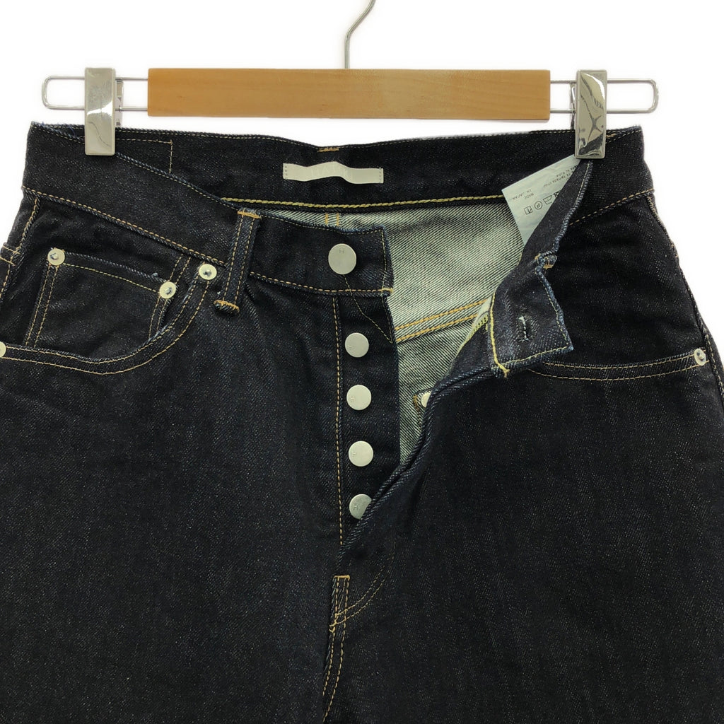 【미품】 HATSKI / 하츠키 | 가죽 패치 Wide Tapered Denim 와이드 테이퍼드 데님 팬츠 | W0 | One Wash | 여성