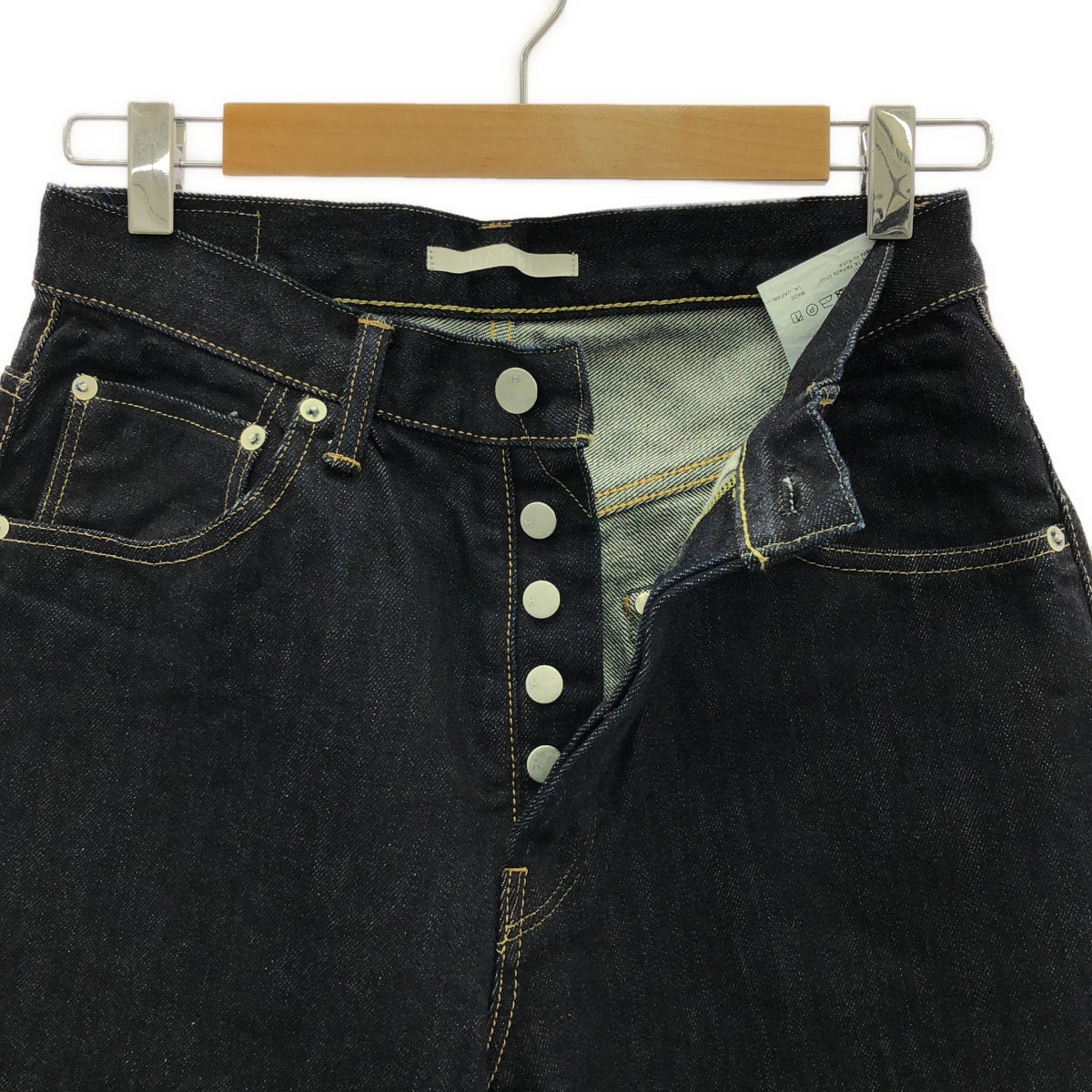 【美品】  HATSKI / ハツキ | レザーパッチ Wide Tapered Denim ワイド テーパード デニム パンツ | W0 | One Wash | レディース