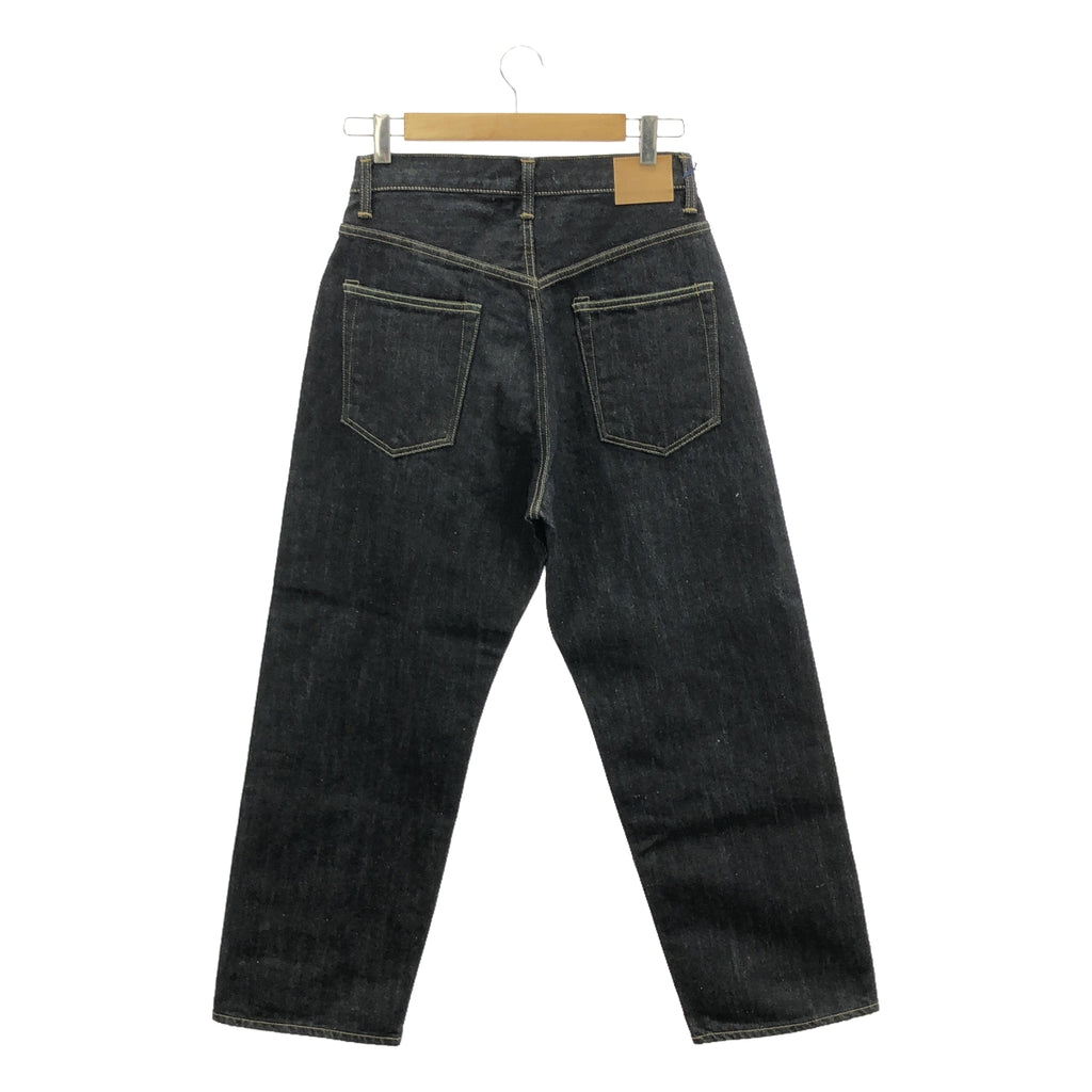【미품】 HATSKI / 하츠키 | 가죽 패치 Wide Tapered Denim 와이드 테이퍼드 데님 팬츠 | W0 | One Wash | 여성