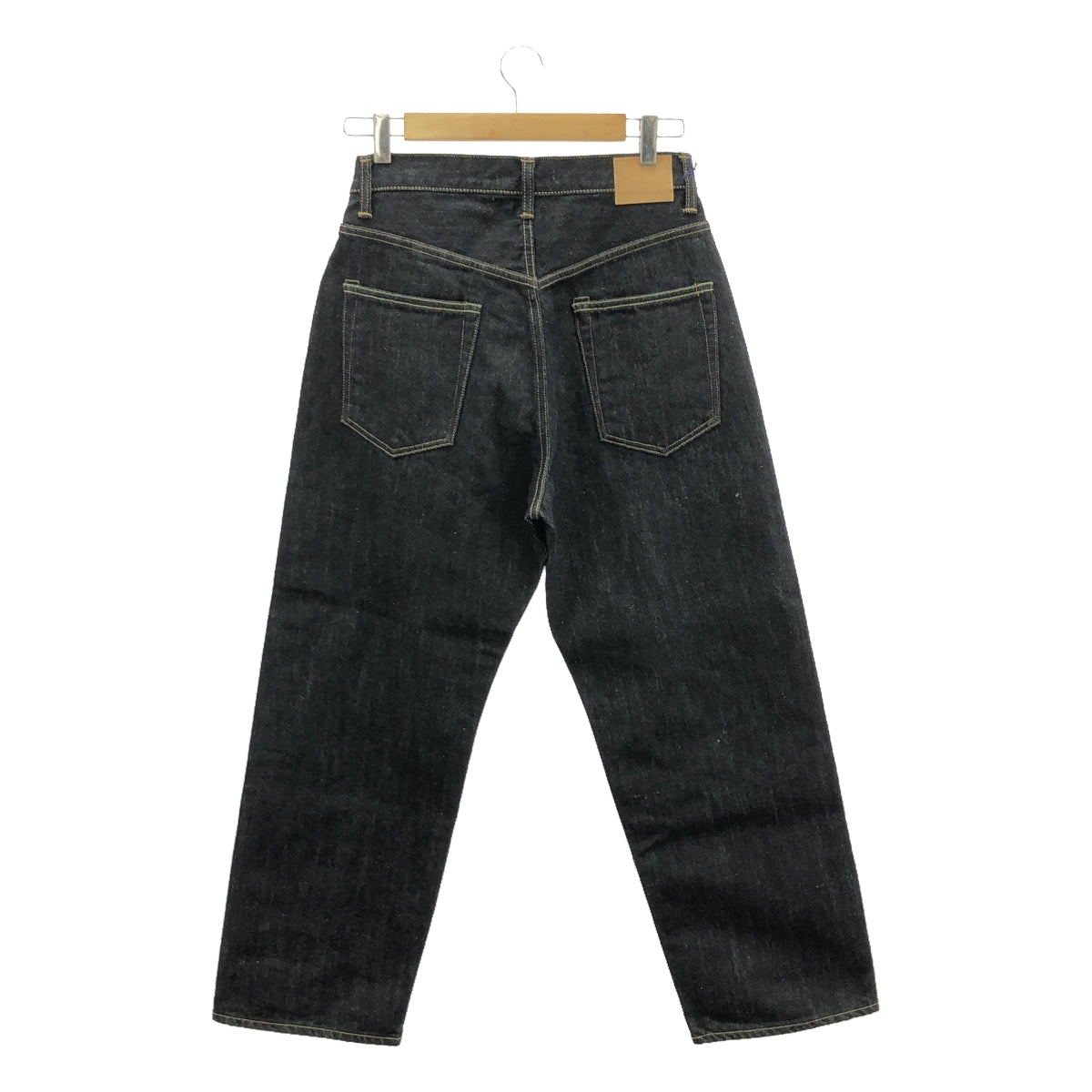 【美品】  HATSKI / ハツキ | レザーパッチ Wide Tapered Denim ワイド テーパード デニム パンツ | W0 | One Wash | レディース