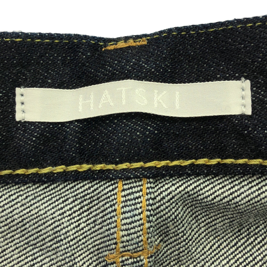 【미품】 HATSKI / 하츠키 | 가죽 패치 Wide Tapered Denim 와이드 테이퍼드 데님 팬츠 | W0 | One Wash | 여성